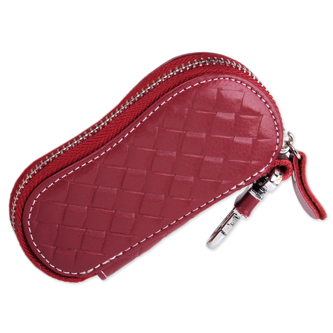 Genuine Leather Weave Car Key Holder Remote FOB Case Keychain Bag Wallet Protect