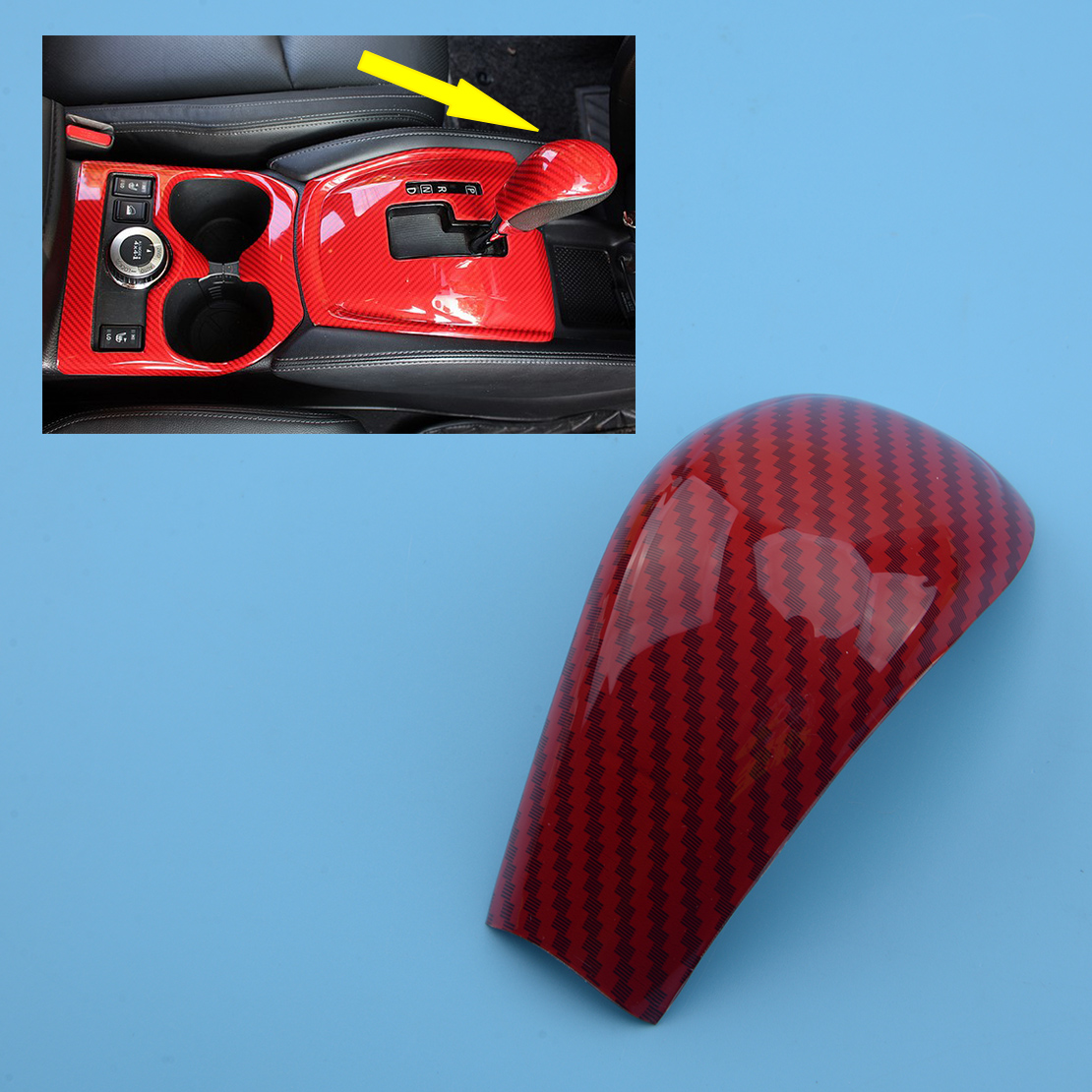 Red Carbon Fiber Gear Shift Knob Cover Décor Fit For Nissan Rogue 2014