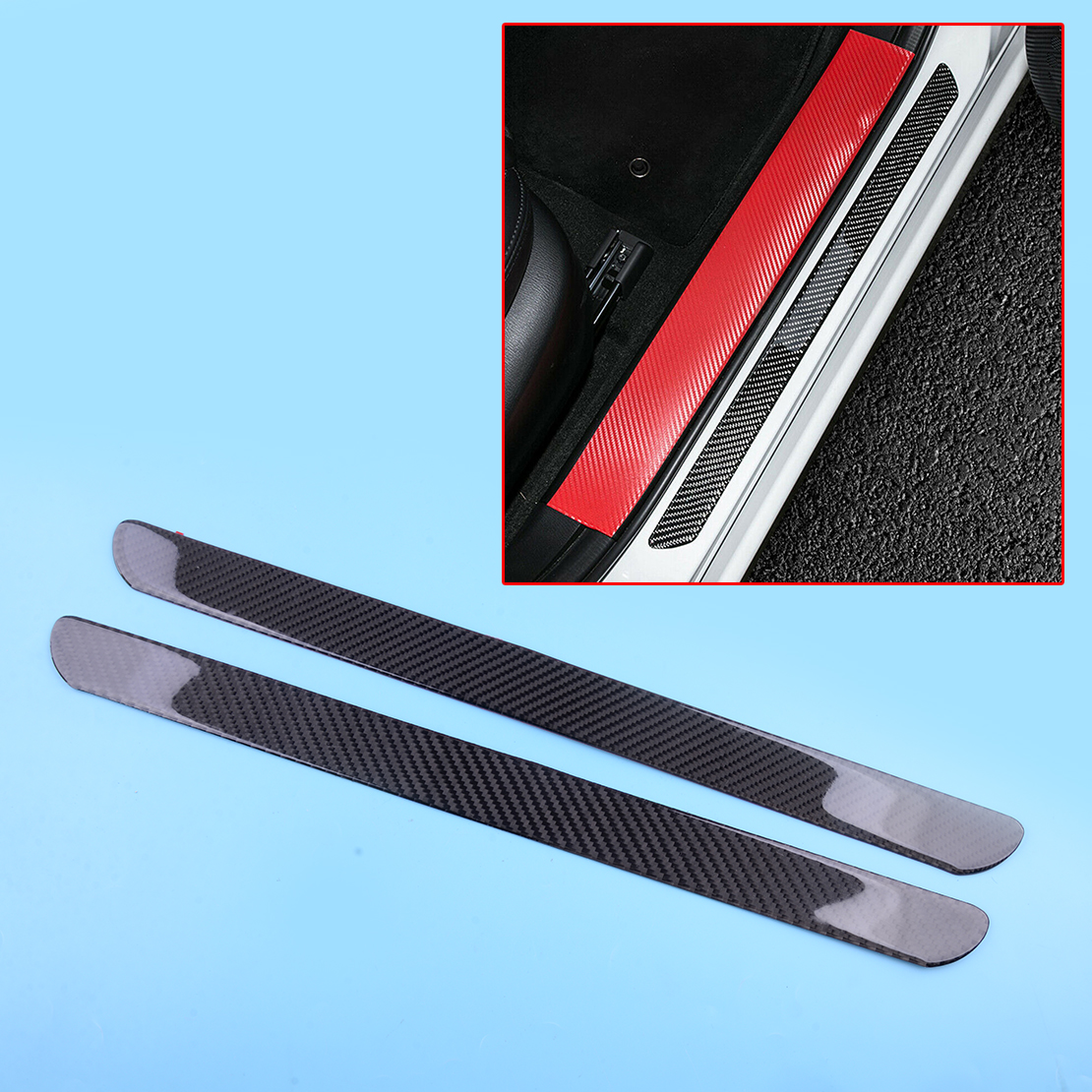 Universal 2pc Door Sill Carbon Fiber Car Scuff Plate Cover Panel Step ...