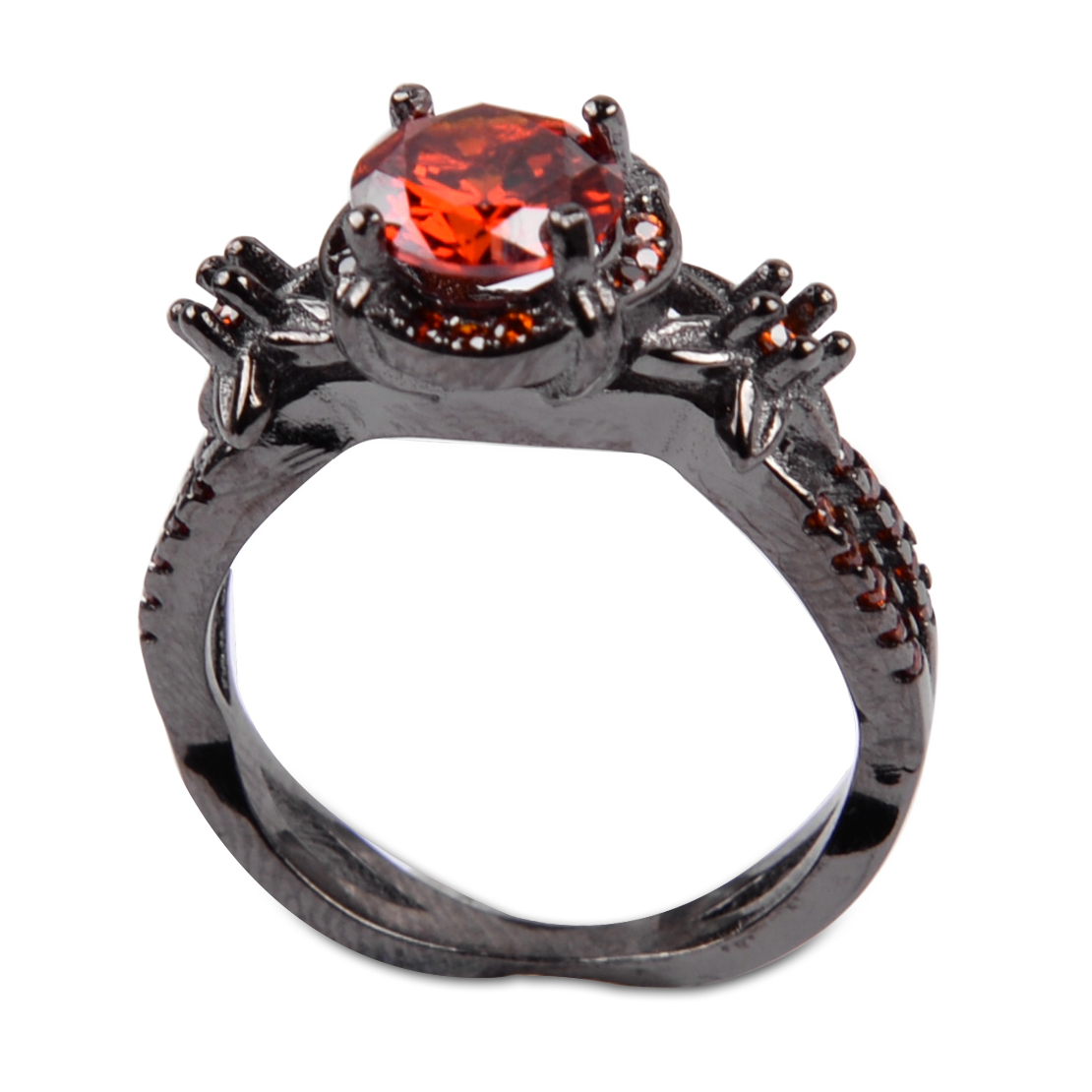 Vintage Women Round Red Zircon Jacinth Stone Black Gold Filled Ring ...